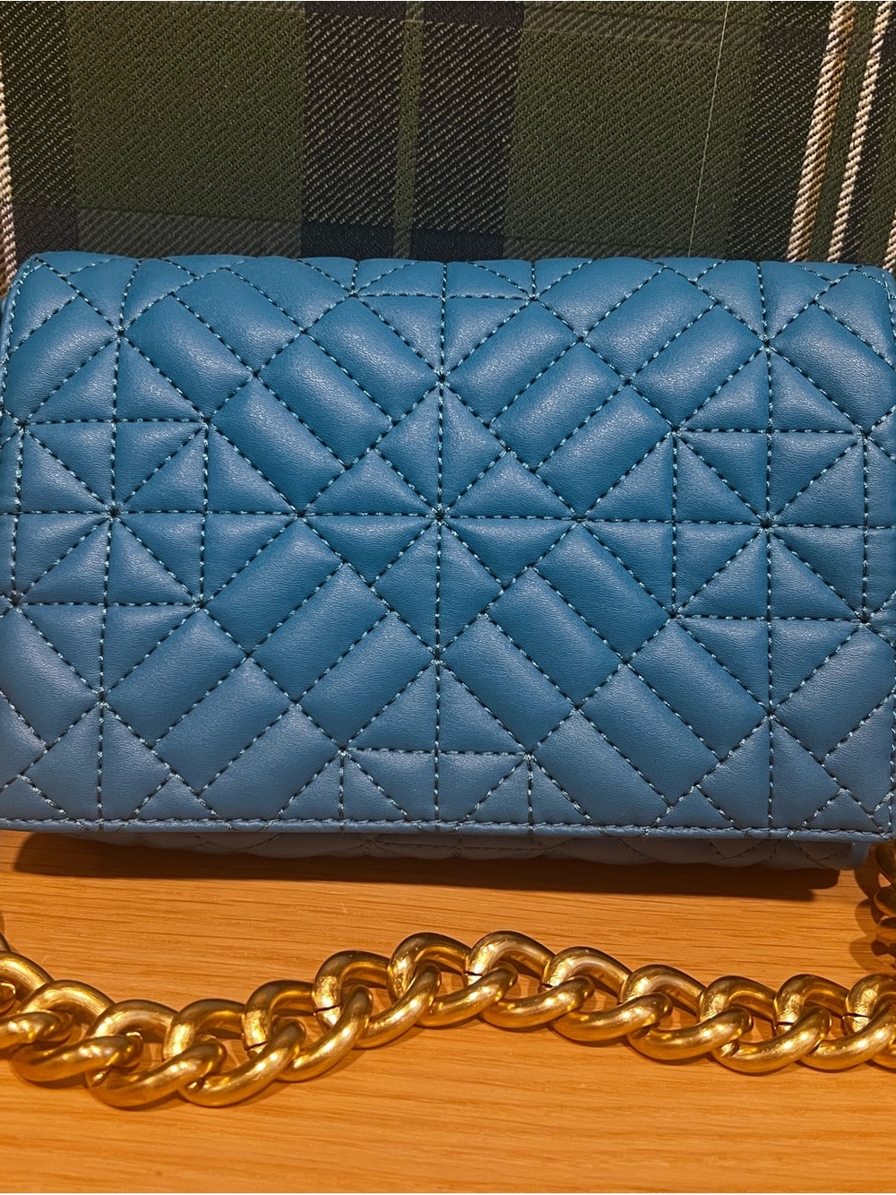 Olivia Miller Leatherlook Shoulder Bag with Gold Chain Carry in Teal Blue